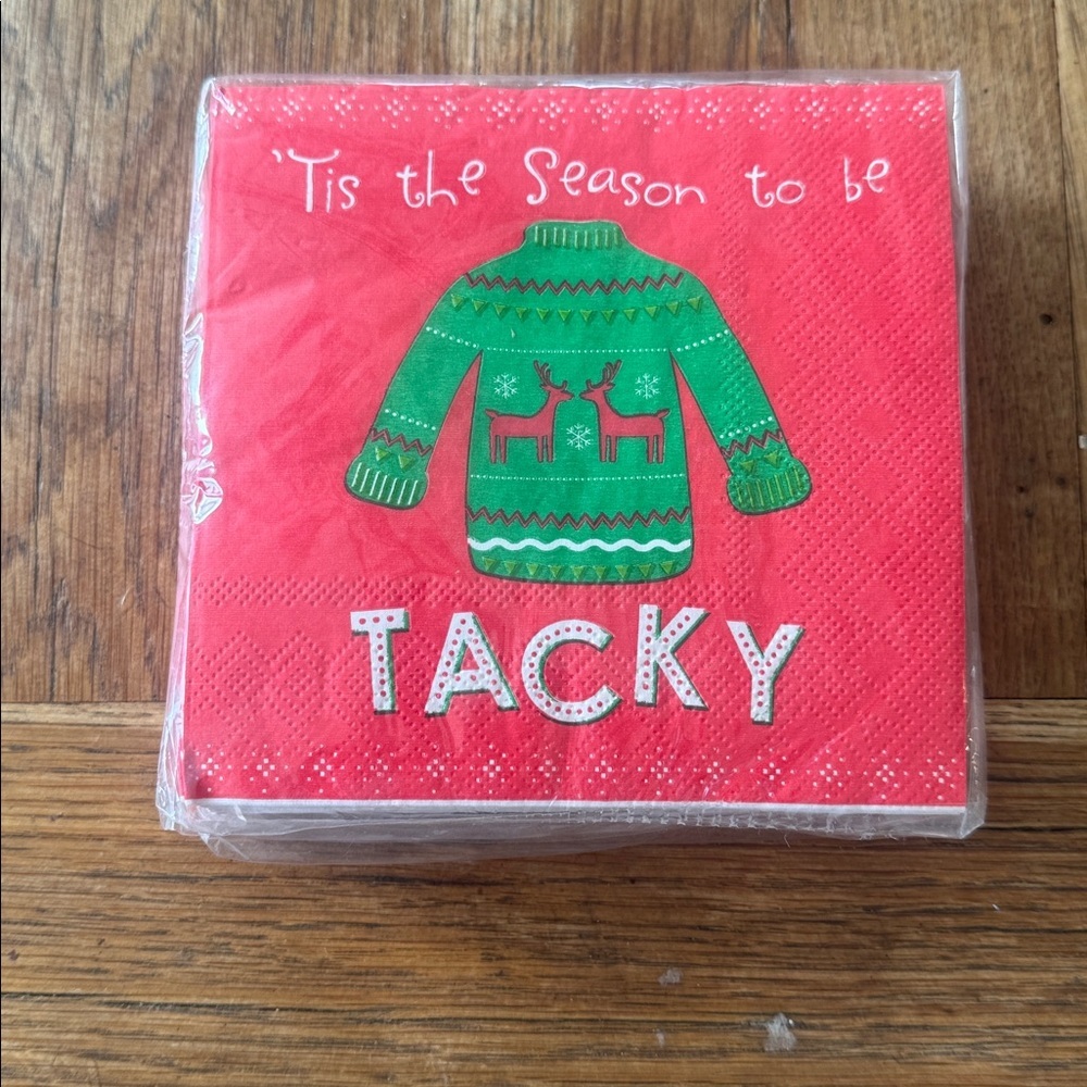 NWT- 40 Christmas Cocktail Napkins - Tis the season to be Tacky - Ugly Sweater